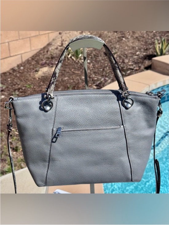 Coach Kacey Pebble Leather SatchShoulder Bag in Light Gray with Snake-Print Trim main image 4